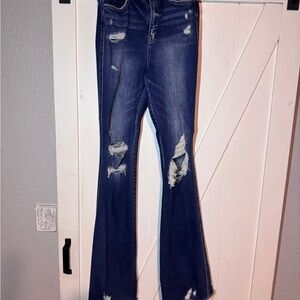 Flying Monkey Dark Blue Distressed Flare Jeans
